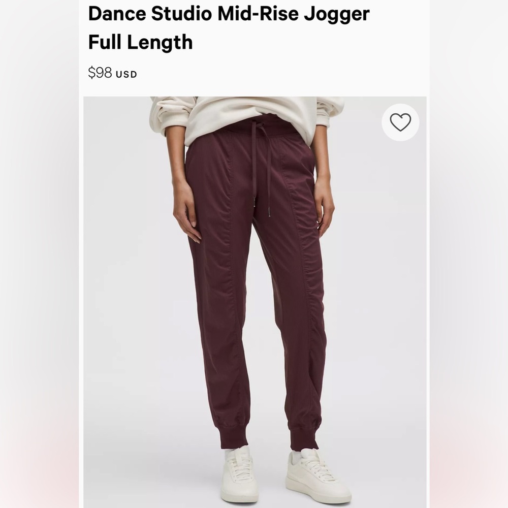 lululemon Dance Studio Mid-Rise Joggers Full Length -Goodnight Plum Size 20